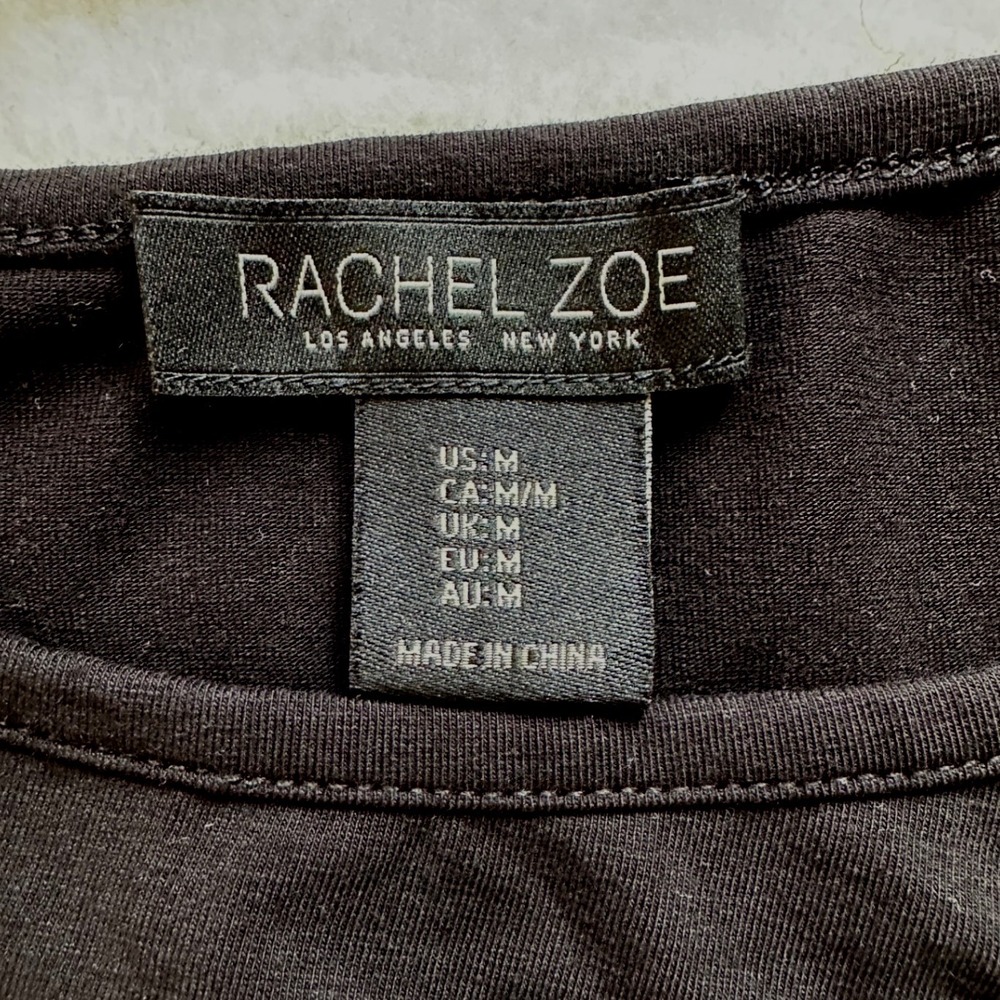 Rachel Zoe Midi Column Dress M Black Side Tie Ruched Minimalist Quiet Luxury - Picture 8 of 10